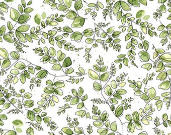 Nature's Notebook - Vines - White and Leaf - Premium Quilting Cotton yardage