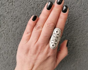 Antique Silver Plated Statement Tuareg Ethnic Ring, Boho Chic Berber Adjustable Ring, Tribal Jewelry