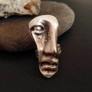 Antique Silver Plated Statement Ring, Adjustable Ring, Ethnic Human Face Ring, African Mask Statement Ring, Ethnic Jewelry