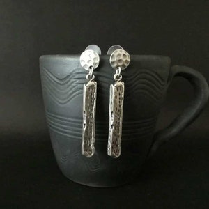 Antique Silver Plated Long Dangle Statement Stud Earrings, Geometric Design Rectangular Shape Dainty Charm Earrings, Boho Jewelry