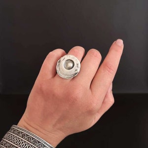Antique Silver Plated Statement Ring, Adjustable Ring, Boho Chic Round Shape Ring, Ethnic Jewelry