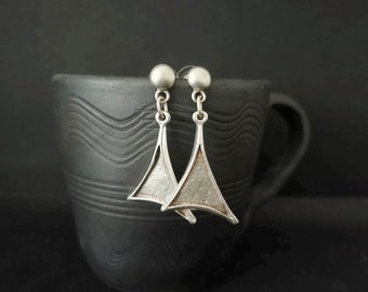 Triangle Earrings: Silver Plated Charm Drop Earrings, Geometric Studs