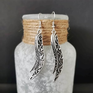 Antique Silver Plated Dangle Earrings, Bohemian Earrings, Tribal Earrings, Ethnic Engraved Jewelry