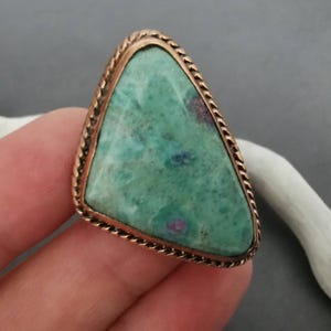 Copper Ruby Zoisite Ring Adjustable Triangle Gemstone Statement Boho Earthy Jewelry image 8