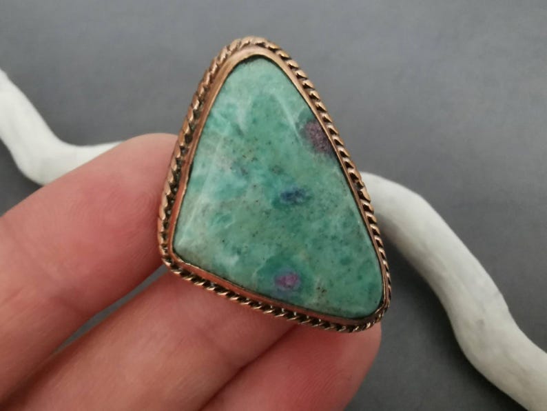 Copper Ruby Zoisite Ring Adjustable Triangle Gemstone Statement Boho Earthy Jewelry image 8