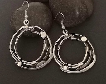Ethnic Antique Silver Plated Dangle Earrings, Tribal Earrings, Boho Jewelry CZ35
