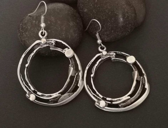 Ethnic Antique Silver Plated Dangle Earrings, Tribal Earrings, Boho Jewelry CZ35