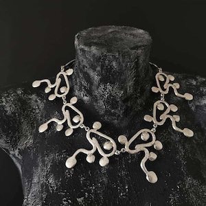 Silver Plated Abstract Statement Necklace, Antique Silver Bohemian Chunky Bib Necklace, Bohemian Jewellery
