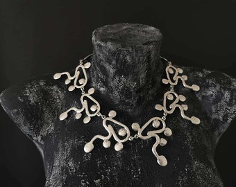 Collier abstrait en plaqué argent, collier plastron épais bohème en argent antique, bijoux bohèmes