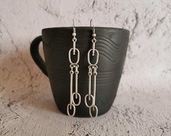 Antikes Silber überzogene lange Statement Ohrringe, geometrisches Design zierliche Ohrringe, Boho Schmuck
