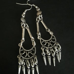 Antique Silver Plated Chandelier Filigree Earrings, Ethnic Dainty Dangling Earrings, Boho Jewellery image 3