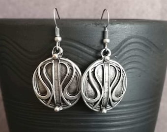 Ethnic Antique Silver Plated Dangle Round Earrings, Boho Chunky Earrings, Tribal Jewelry