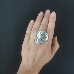 Antique Silver Plated Statement Abstract Organic Shape Dotted Ring, Adjustable Boho Ring, Ethnic Jewelry