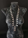 Statement Tribal Antique Silver Plated Coin Necklace, Ethnic Berber Beaded Long Necklace, Boho Gipsy Jewellery COA8