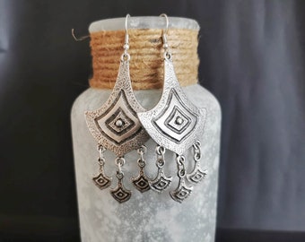 Antique silver chandelier earrings, ethnic statement dangling earrings