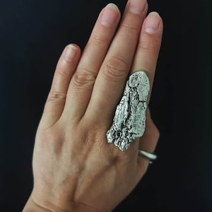 Organic Shape Abstract Statement Ring: Antique Silver Plated Adjustable Boho Ring