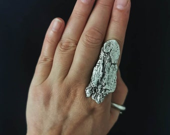 Antique Silver Plated Statement Abstract Organic Hammered Shape Ring, Adjustable Boho Chic Ring, Ethnic Jewelry