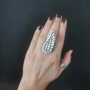 Antique silver angel wing  statement ring, boho bold adjustable silver plated ring, angel wings jewellery, Christmas gift for women