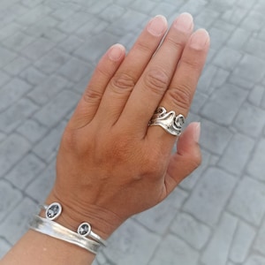 Antique silver adjustable band ring, open stacking ring, solid silver chunky statement ring, unique urban jewelry, US size 7 - 9