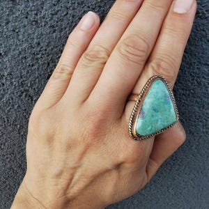Copper Ruby Zoisite Ring Adjustable Triangle Gemstone Statement Boho Earthy Jewelry image 11
