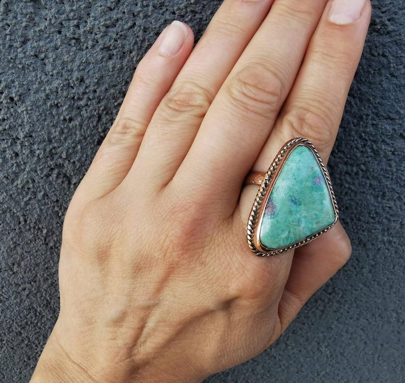 Copper Ruby Zoisite Ring Adjustable Triangle Gemstone Statement Boho Earthy Jewelry image 11