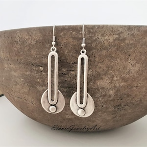 Ethnic Antique Silver Plated Statement Earrings, Tribal Dangle Earrings, Boho Jewelry, Chunky Earrings CZ3