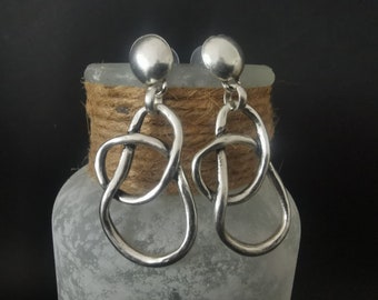 Antique Silver Plated Dangle Stud Earrings, Knotted Chain Link Bohemian Earrings, Boho Jewelry