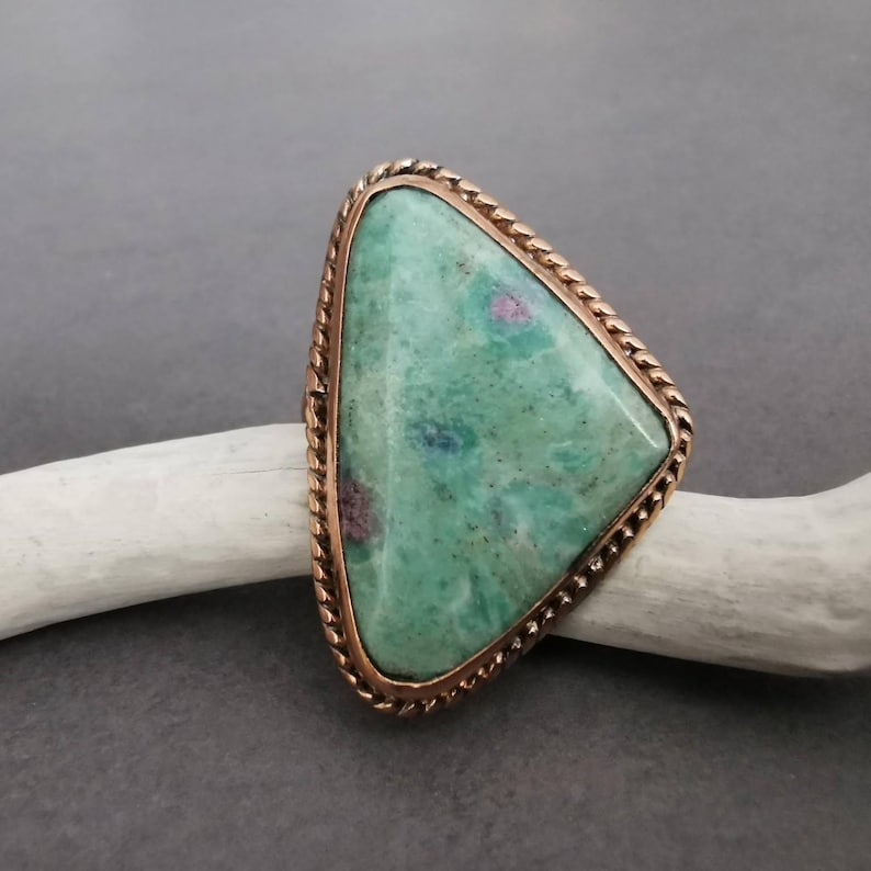 Copper Ruby Zoisite Ring Adjustable Triangle Gemstone Statement Boho Earthy Jewelry image 6