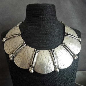 Antique silver statement necklace, hammered chunky collar, ethnic tribal jewelry, Mother&#39;s Day gift  COZ13