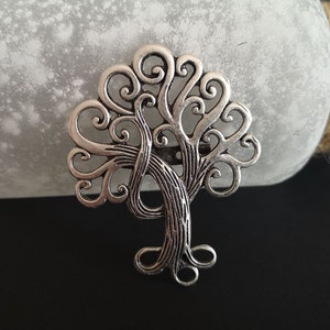 Antique Silver Plated Large Tree of Life Brooch, Ethnic Jewelry, Silver Plated Shawl Pin