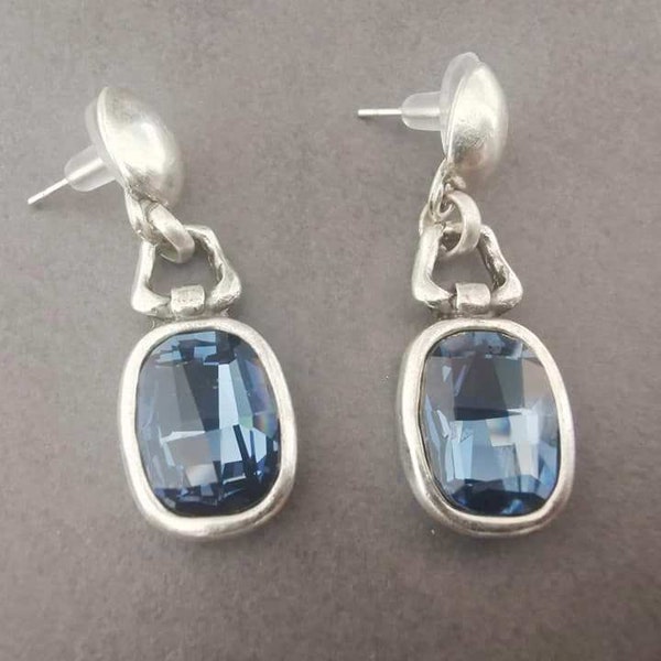 Crystal rectangular shape stud earrings, silver plated minimalist modern dangle earrings