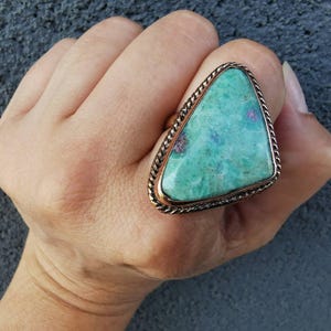 Copper Ruby Zoisite Ring Adjustable Triangle Gemstone Statement Boho Earthy Jewelry image 7