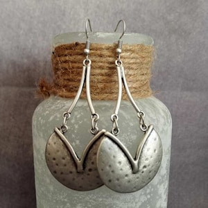 Ethnic Antique Silver Plated Dangle Earrings, Tribal Earrings, Boho Jewelry