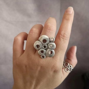 Antique Silver Plated Statement Ethnic Ring, Adjustable Ring, Boho Chic Ring, Tribal Jewelry