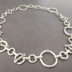 Silver Plated Abstract Free Form Bold Chain Link Necklace, Fancy Bohemian Toggle Clasp Choker Necklace, Minimalist Contemporary Jewellery