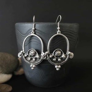 Ethnic Antique Silver Plated Dangle Earrings, Tribal African Inspired Earrings, Boho Jewelry