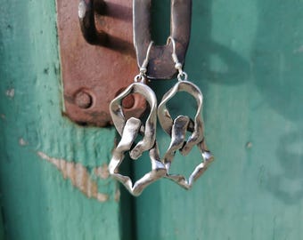 Ethnic Antique Silver Plated Chain Shape Dangle Earrings, Boho Chic Earrings, Bohemian Jewelry