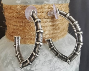 Antique Silver Plated Tribal Hoop Earrings: Boho Bold Studs