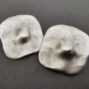 Chunky large square studs, silver plated organic pushback earrings, wavy melted unique statement studs
