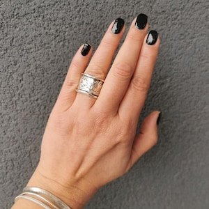 Antique silver adjustable band ring, open stacking ring, solid silver chunky statement ring, unique urban jewelry, US size 7.5