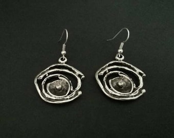 Ethnic antique silver plated dangle small dainty round earrings, bohemian gipsy jewelry