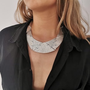 Oxidized Silver Bib Necklace: Tribal Ethnic Zamak Statement Chunky Choker