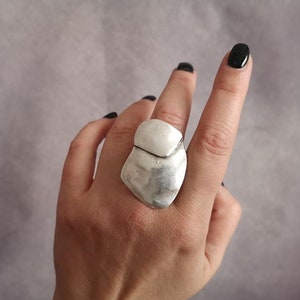 Boho Antique Silver Plated Statement Asymmetric Ring, Adjustable Ring, Bohemian Ring, Ethnic Jewelry