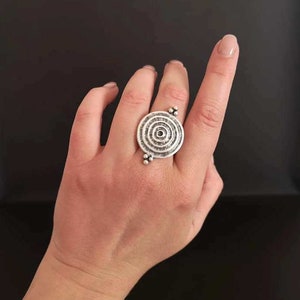 Silver Plated Boho Spiral Ring, Ethnic Tribal Jewelry