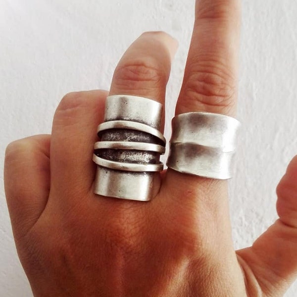 Boho Silber Modernist Ring | Silberner Statement-Ring | Ethnischer Ring | Anello | Versilberter Ring | Abstrakter Ring | Boho-Ethno-Schmuck