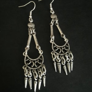 Antique Silver Plated Chandelier Filigree Earrings, Ethnic Dainty Dangling Earrings, Boho Jewellery image 4