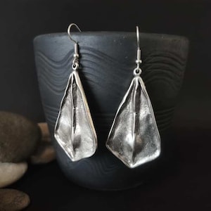 Ethnic Antique Silver Plated Dangle Earrings, Tribal Long Dangling Abstract Earrings, Boho Jewelry