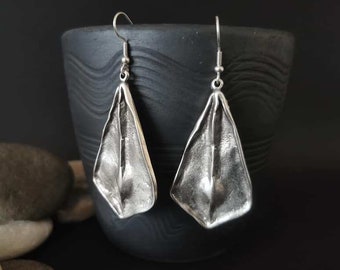 Ethnic Antique Silver Plated Dangle Earrings, Tribal Long Dangling Abstract Earrings, Boho Jewelry