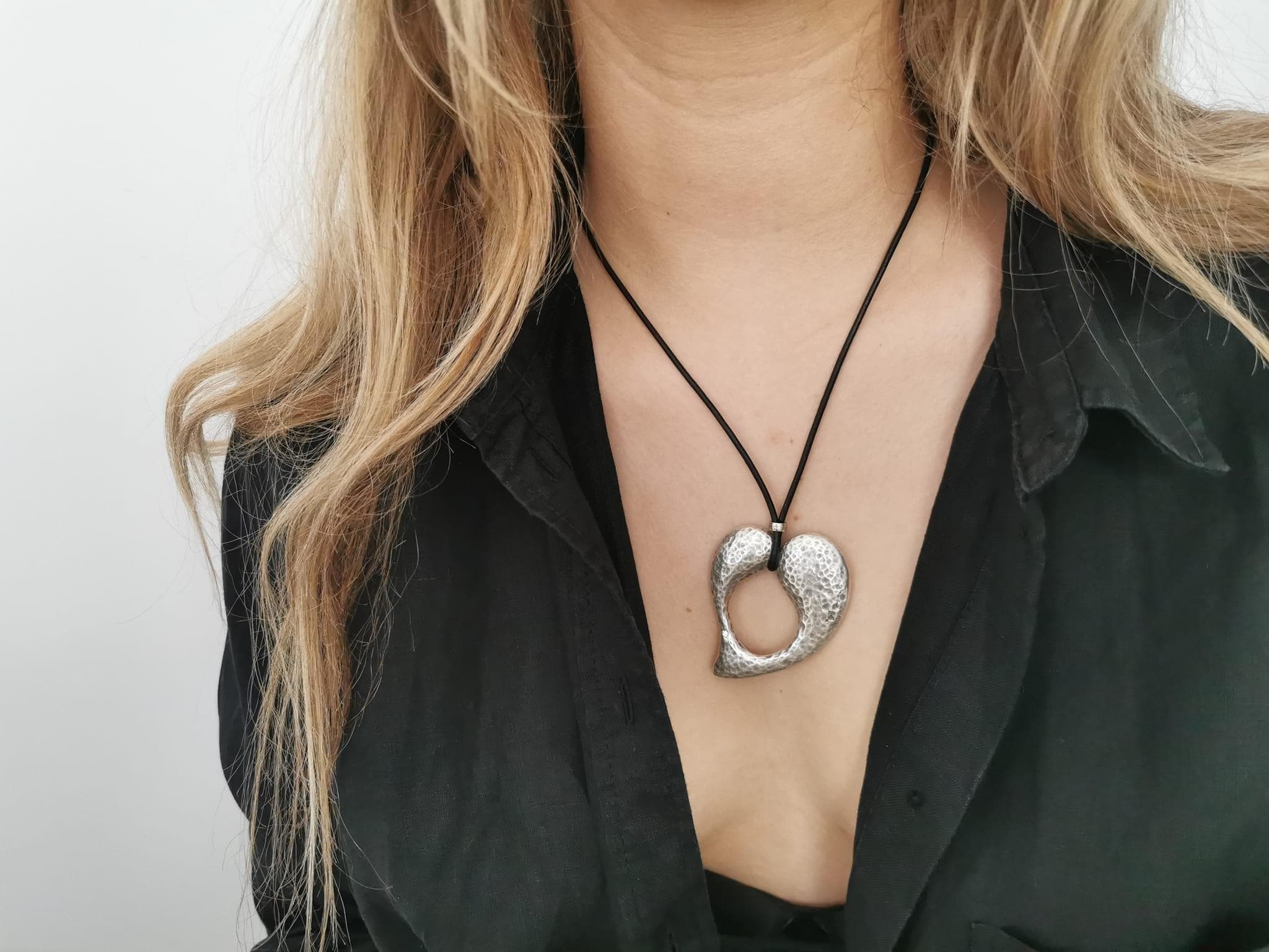 Textured Heart Pendant Necklace: Antique Silver Plated Charm