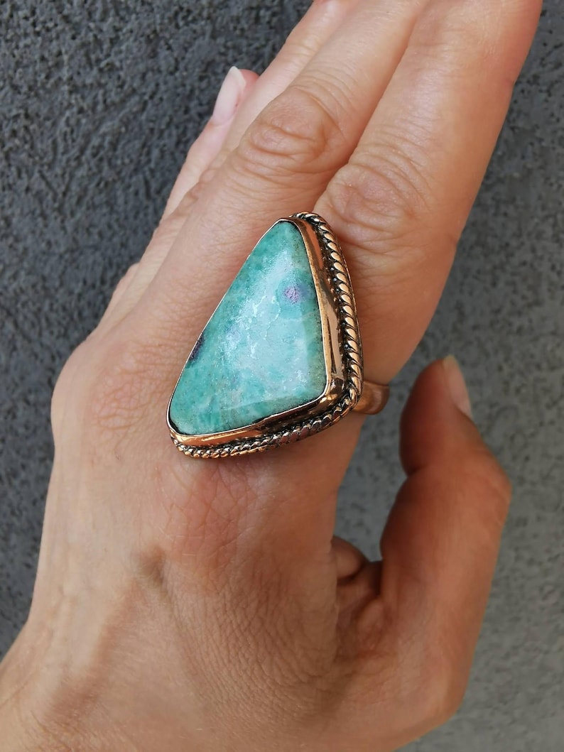 Copper Ruby Zoisite Ring Adjustable Triangle Gemstone Statement Boho Earthy Jewelry image 10